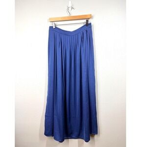 Chicos Skirt Women's M Blue Pleated Maxi‎ Midi Flowy Satin Boho